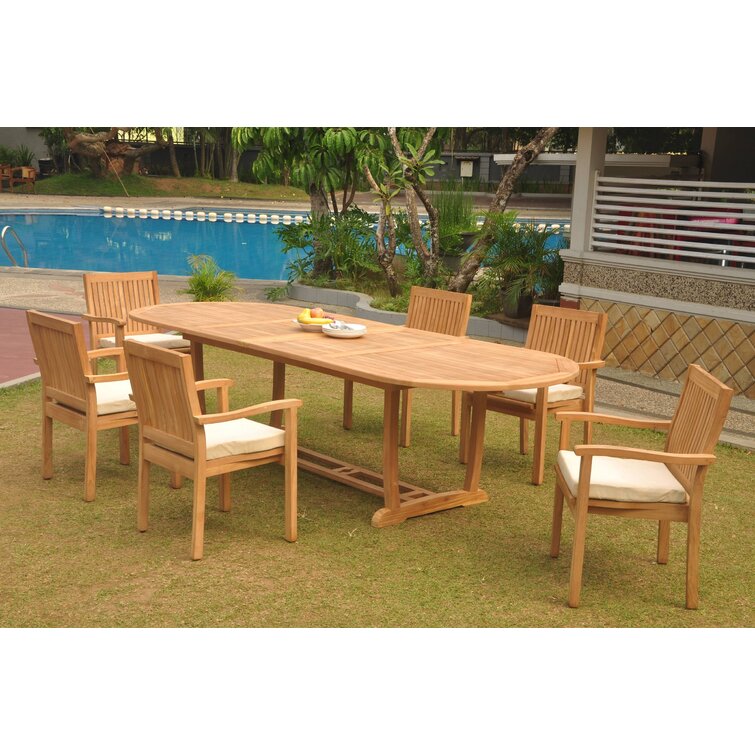 Manseau 6 Person Oval Teak Outdoor Dining Set